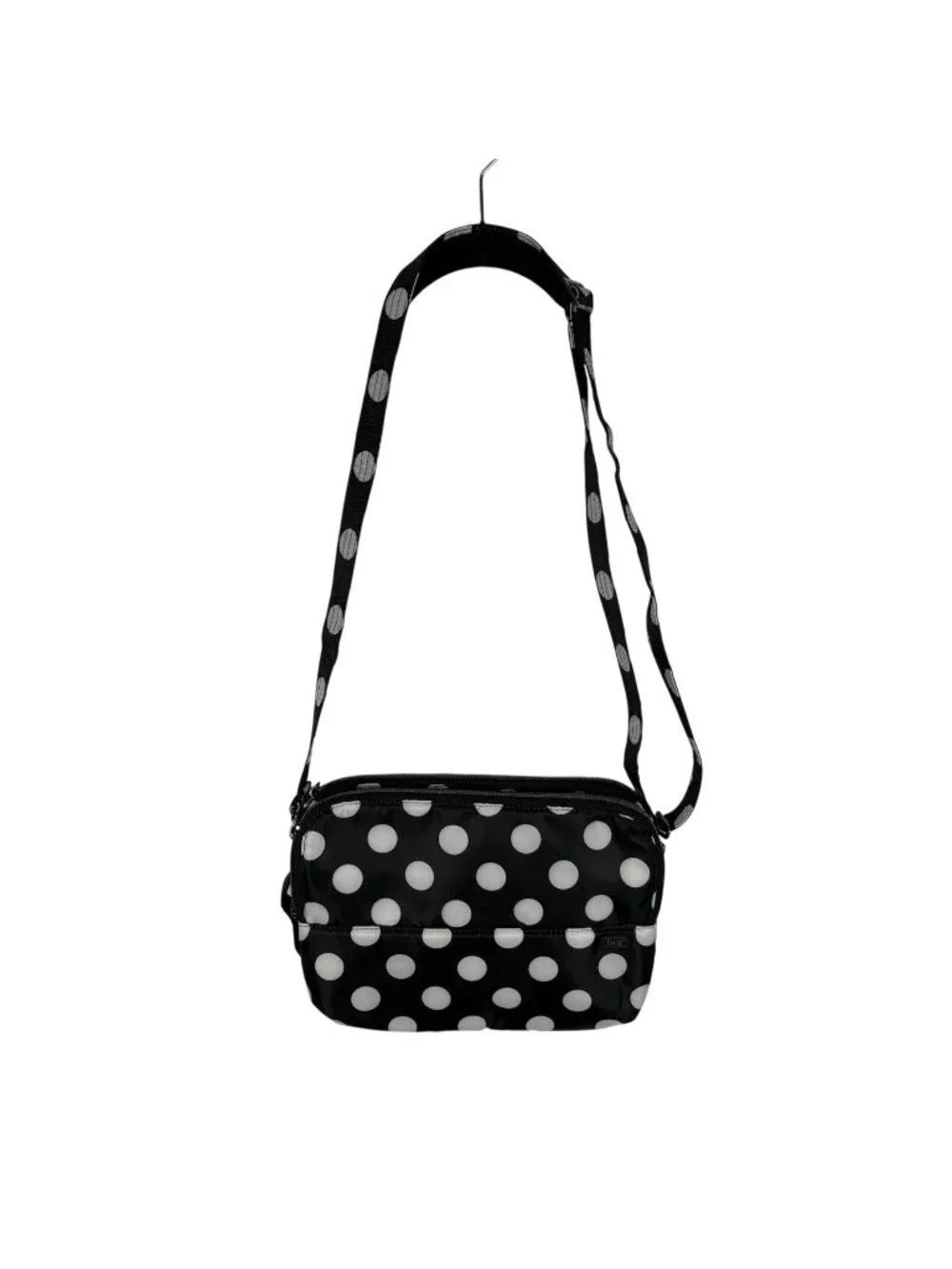 Lug Black White Polka Dot Adjustable Strap Travel Delta Crossbody Bag
